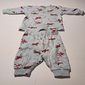Miniwear: Blue Sweat Set Airplane Pattern Size 6-9 Months